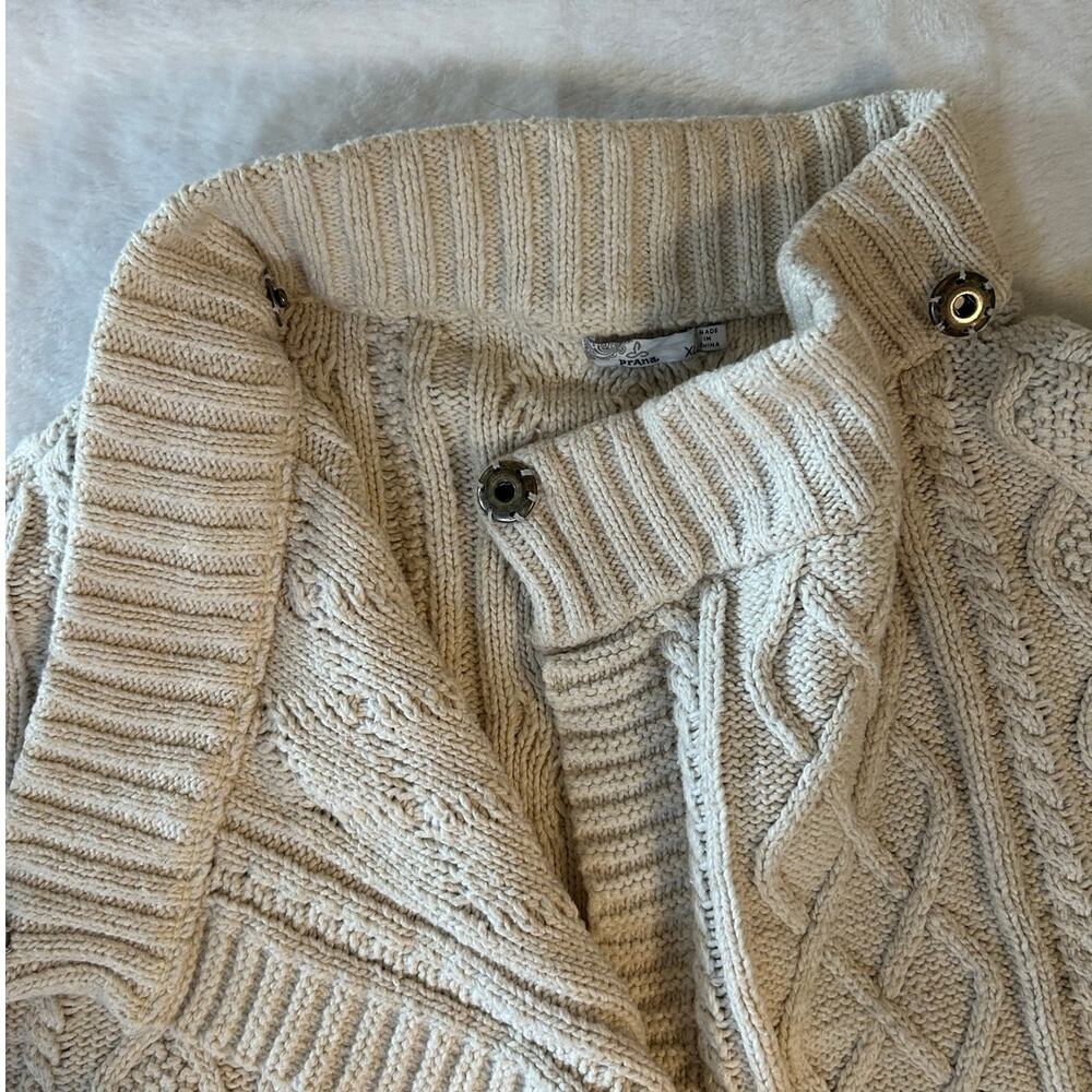 Prana Cream Chunk Knit Snap Collar Cardigan Womens Size XL - Picture 3 of 9